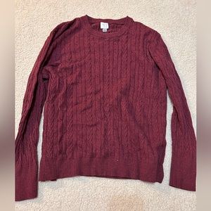 red cable knit sweater